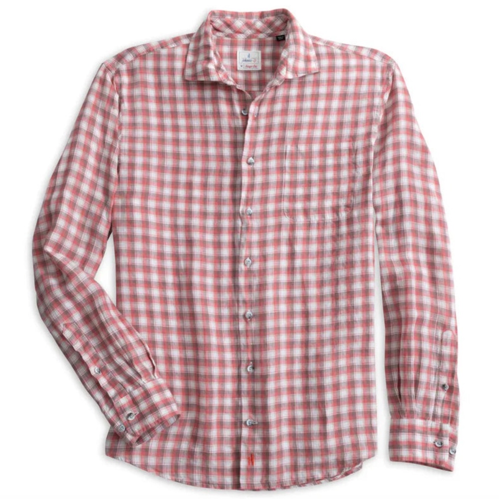 johnnie-O Rogan Button Up Shirt Bandana Medium Light Red Tan Brown Plaid NWT